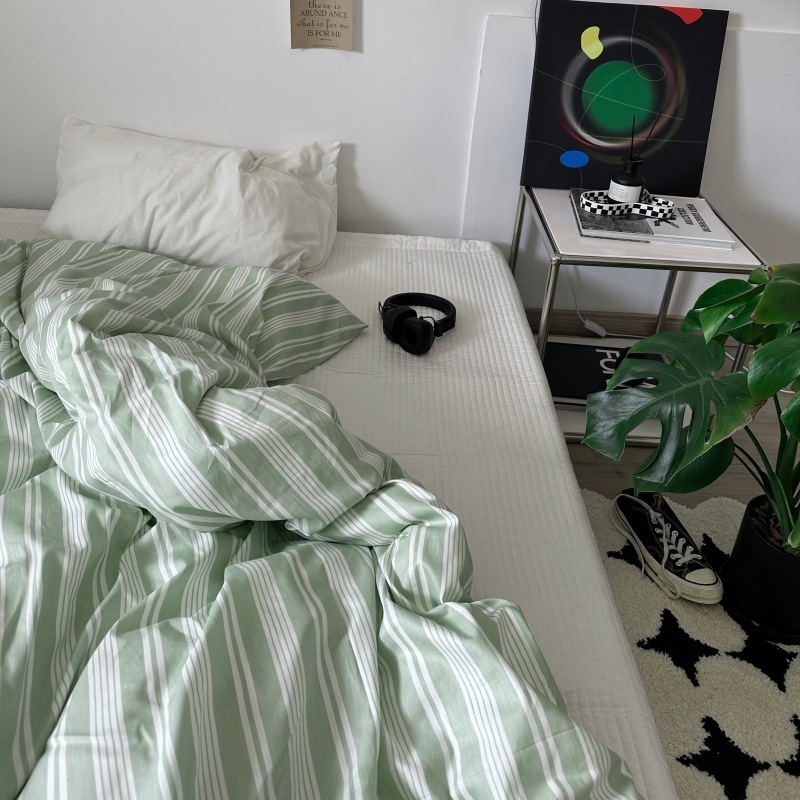 light green striped bed linen