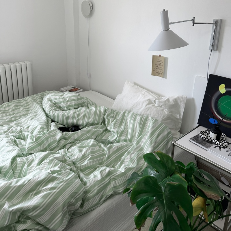 light green striped bed linen