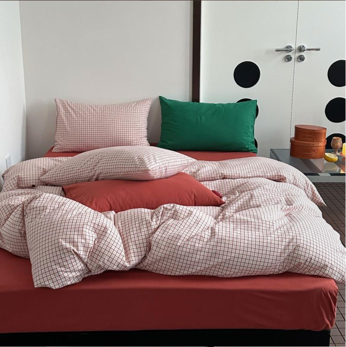 選べるサイズ 3点セットcherry square bed linen