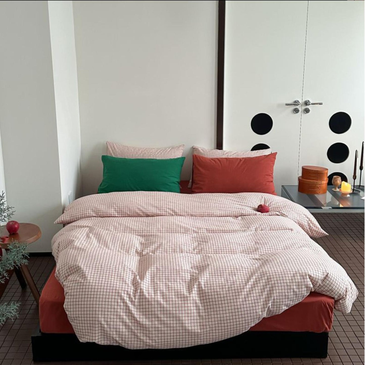 選べるサイズ 3点セットcherry square bed linen