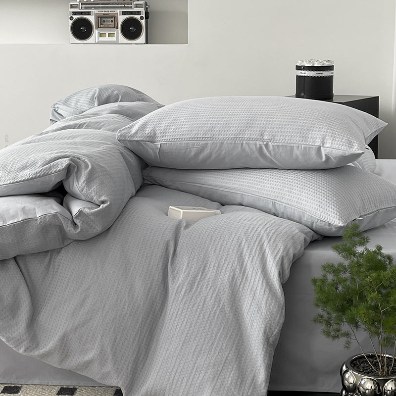 blue gray waffle bed linen 3 pieces set