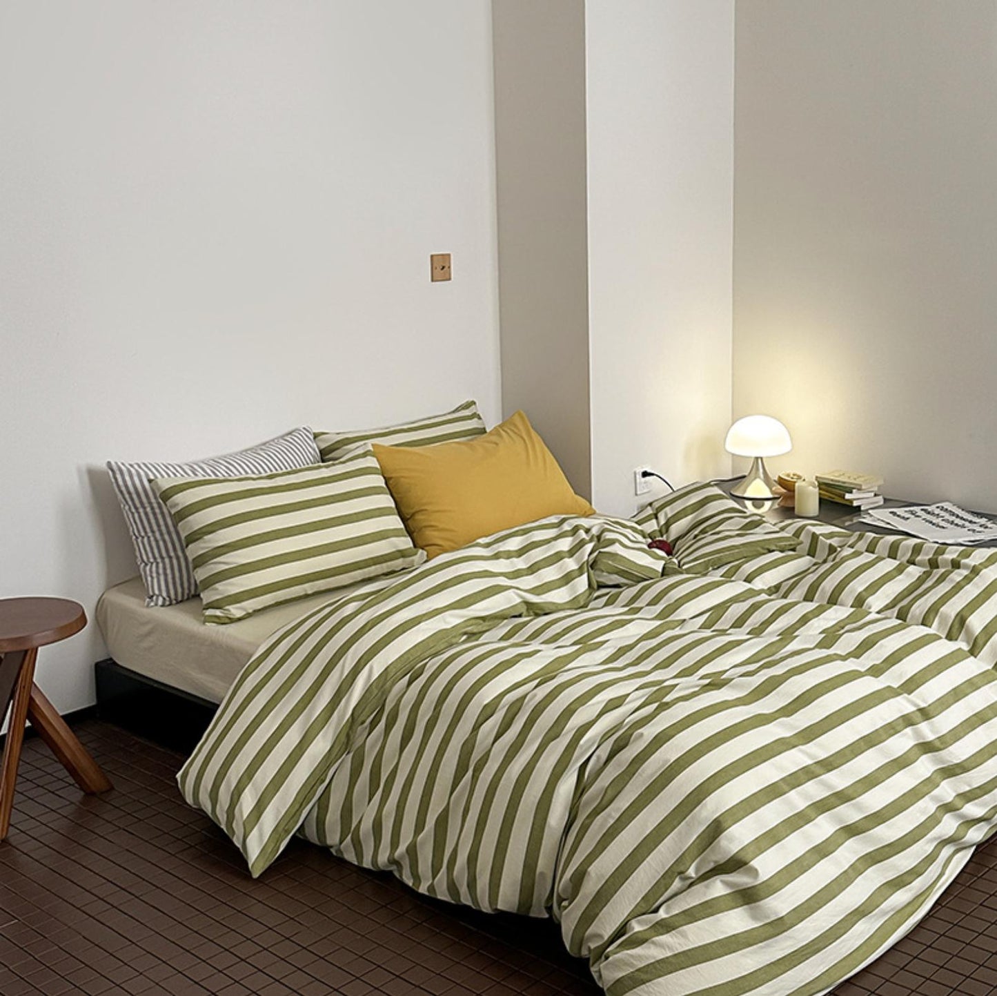 選べるサイズ 3点セット greentea striped bed linen