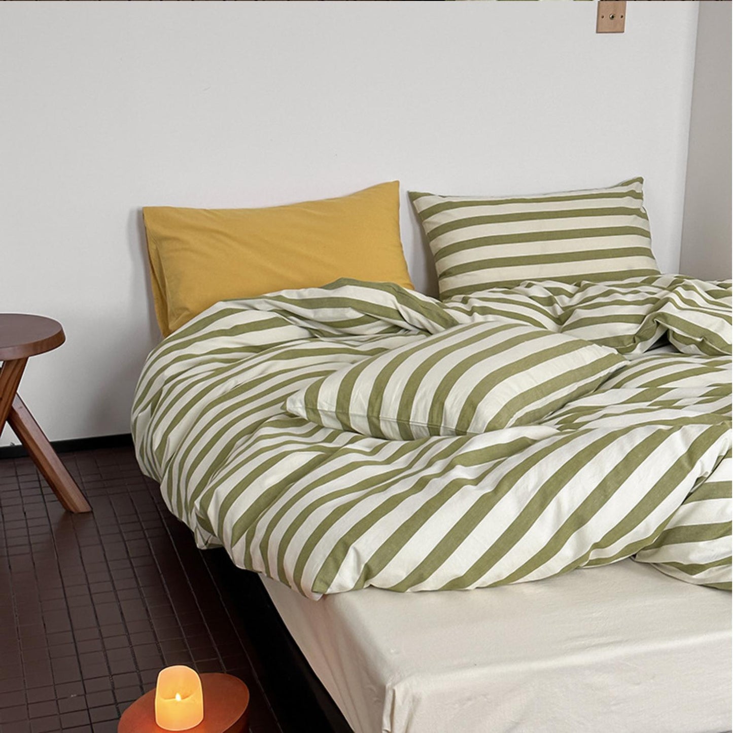 選べるサイズ 3点セット greentea striped bed linen