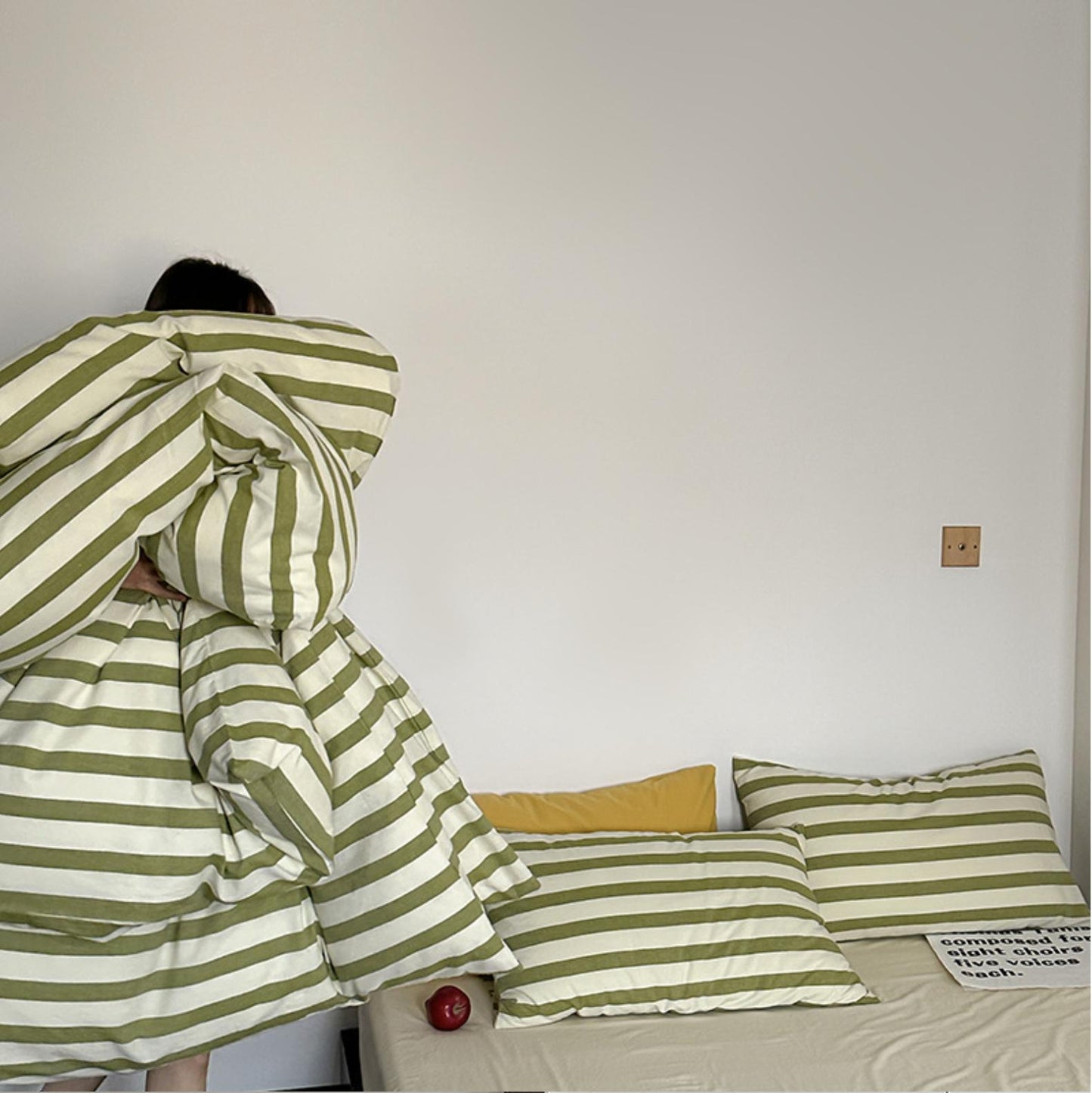 選べるサイズ 3点セット greentea striped bed linen