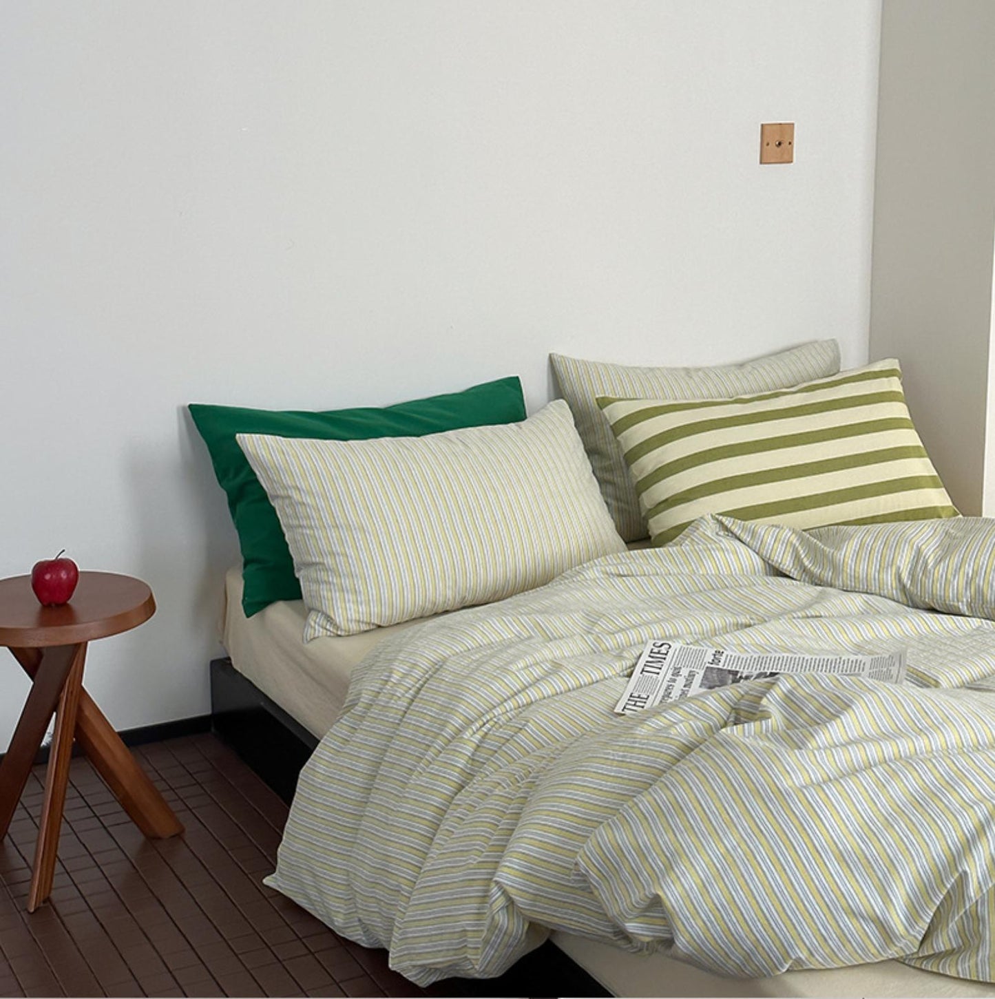 選べるサイズ 3点セット lemon gray striped bed linen