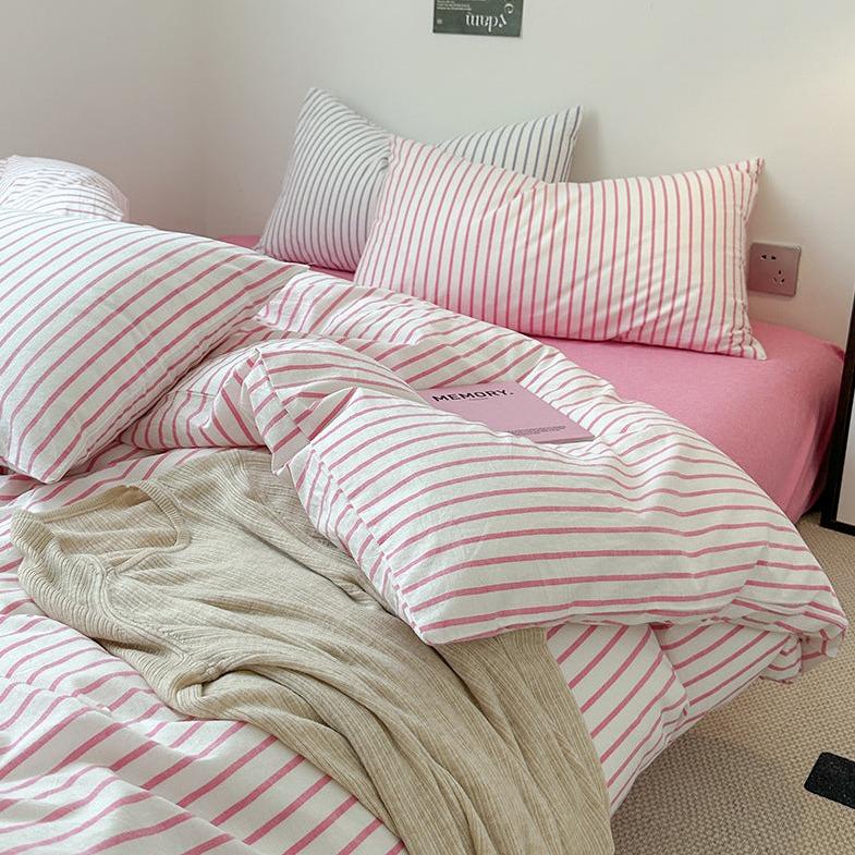 3点セット pink striped bed linen set